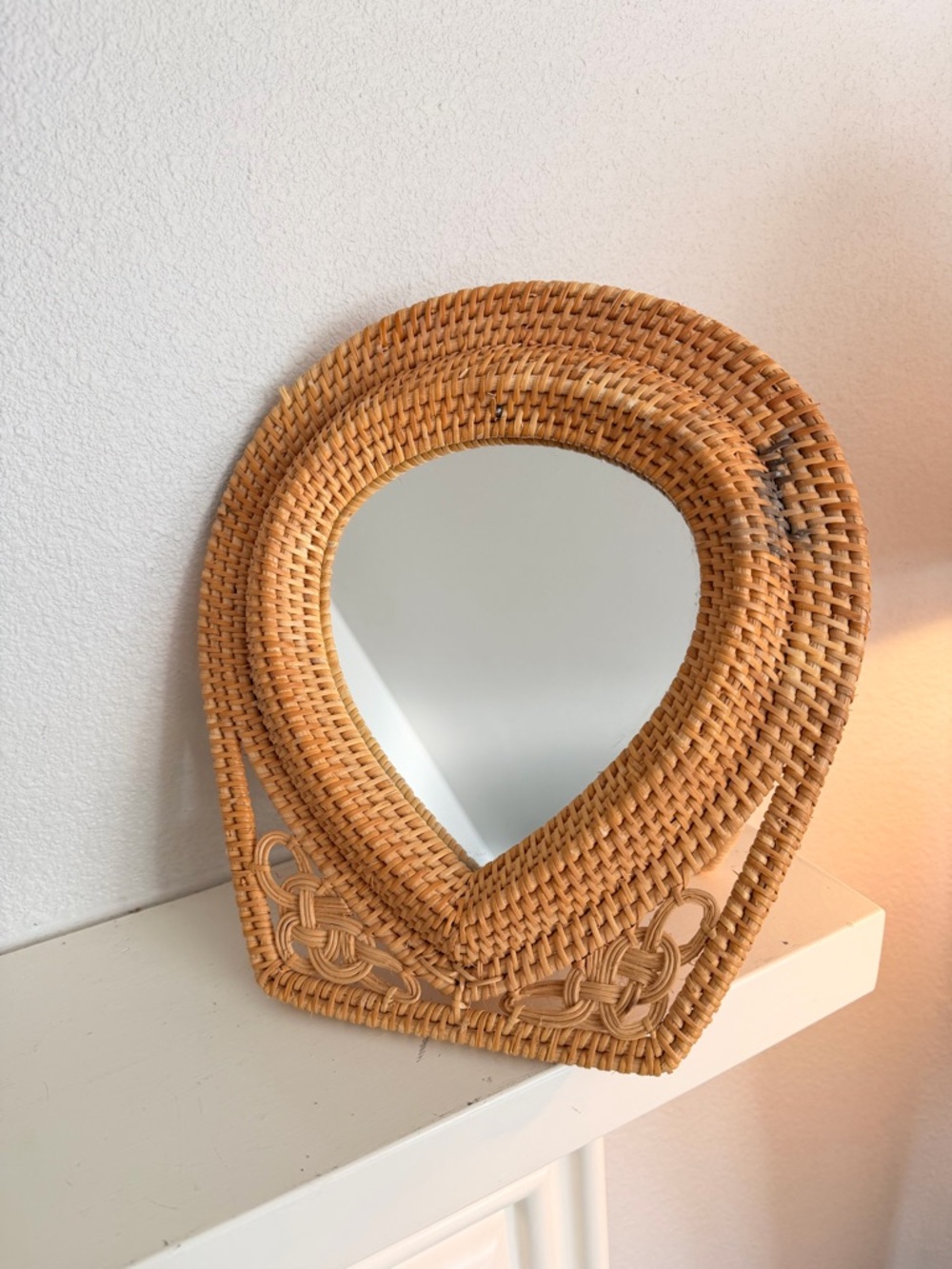Vintage Rattan Vanity Mirror Boho Wicker Tabletop Mirror Coastal Decor